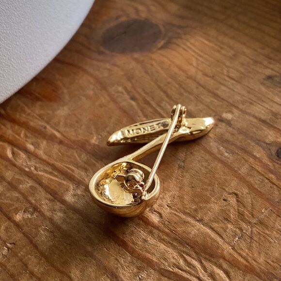 💛 Gold Plated Monet Musical Note Brooch - Picture 4 of 6